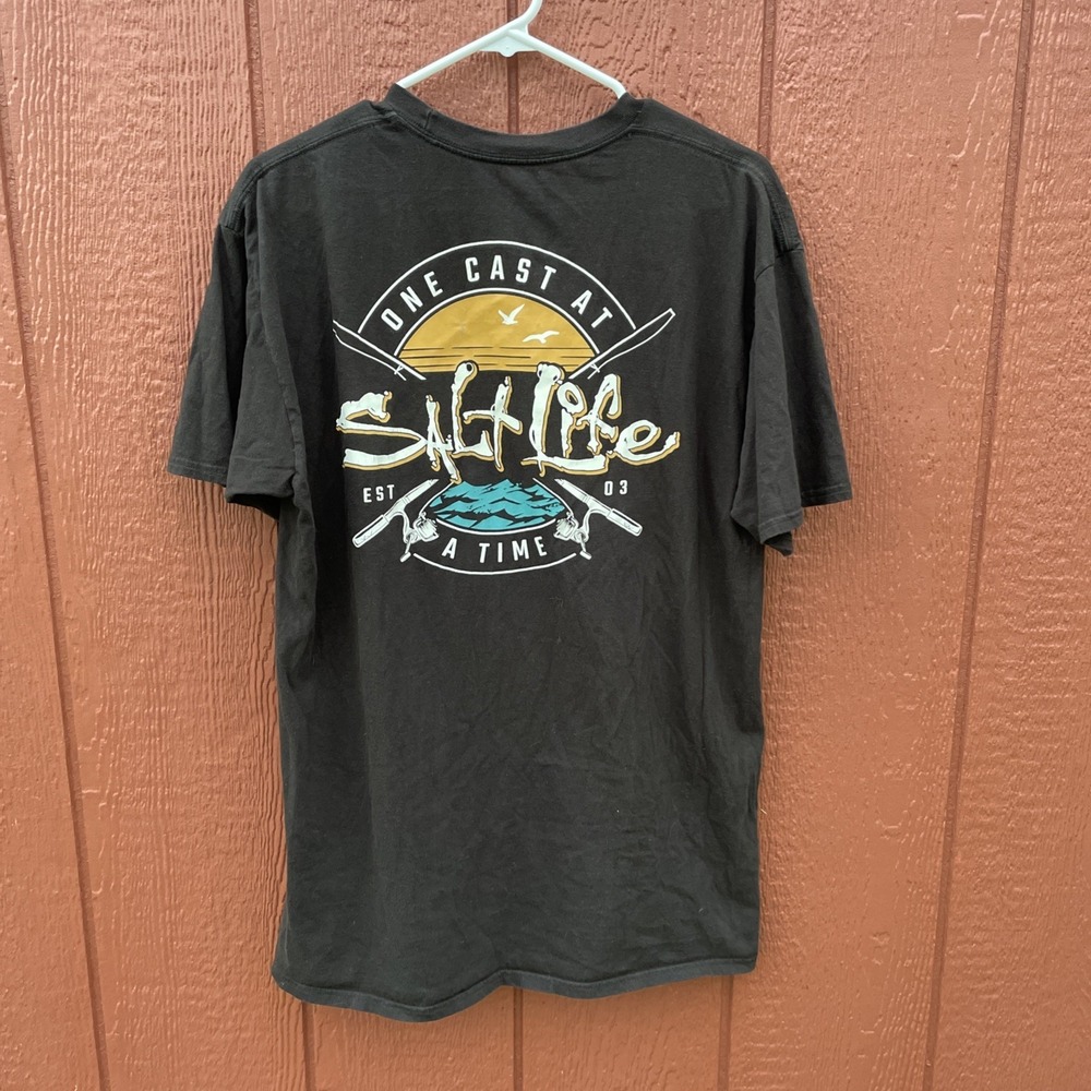 Mens Salt Life One Cast at a Time Graphic S/S Pocket T-Shirt - Large